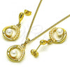 Oro Laminado Earring and Pendant Adult Set, Gold Filled Style with Ivory Pearl, Polished, Golden Finish, 10.379.0036