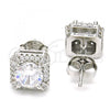 Sterling Silver Stud Earring, with White Cubic Zirconia, Polished, Rhodium Finish, 02.286.0021