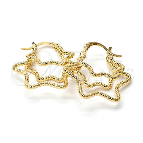 Oro Laminado Small Hoop, Gold Filled Style Star Design, Diamond Cutting Finish, Golden Finish, 5.147.046