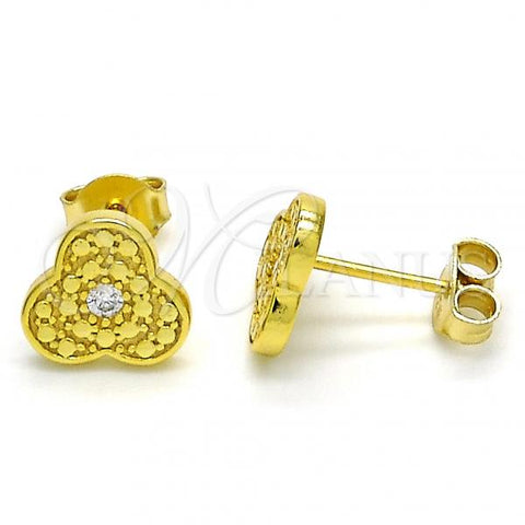 Sterling Silver Stud Earring, with White Cubic Zirconia, Polished, Golden Finish, 02.186.0149