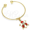 Oro Laminado Individual Bangle, Gold Filled Style Turtle Design, with White Crystal, Red Enamel Finish, Golden Finish, 07.63.0204.3 (02 MM Thickness, One size fits all)
