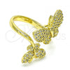 Oro Laminado Multi Stone Ring, Gold Filled Style Butterfly Design, with White Micro Pave, Polished, Golden Finish, 01.341.0052