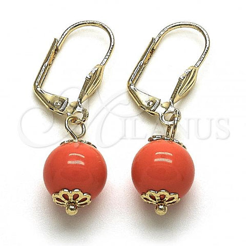 Oro Laminado Dangle Earring, Gold Filled Style Ball Design, with Rose Pearl, Polished, Golden Finish, 02.63.2754.1