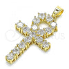 Oro Laminado Religious Pendant, Gold Filled Style Cross Design, with White Cubic Zirconia, Polished, Golden Finish, 05.210.0003