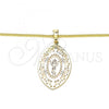 Oro Laminado Pendant Necklace, Gold Filled Style Divino Niño Design, Polished, Tricolor, 04.106.0046.20
