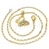 Oro Laminado Pendant Necklace, Gold Filled Style Butterfly Design, with White Micro Pave, Polished, Golden Finish, 04.156.0053.20