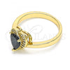 Oro Laminado Multi Stone Ring, Gold Filled Style Heart and Teardrop Design, with Black and White Cubic Zirconia, Polished, Golden Finish, 01.210.0130.3.08
