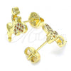 Oro Laminado Stud Earring, Gold Filled Style Angel and Heart Design, with Garnet Micro Pave, Polished, Golden Finish, 02.156.0462.2