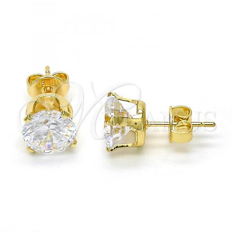 Oro Laminado Stud Earring, Gold Filled Style with White Cubic Zirconia, Polished, Golden Finish, 5.128.020