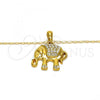 Oro Laminado Pendant Necklace, Gold Filled Style Elephant Design, with White Crystal, Polished, Golden Finish, 04.118.0116.18