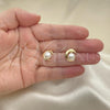 Oro Laminado Stud Earring, Gold Filled Style Moon and Ball Design, with Ivory Pearl, Polished, Golden Finish, 02.342.0054