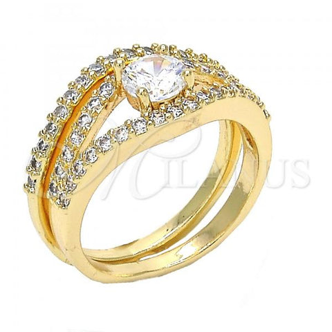 Oro Laminado Wedding Ring, Gold Filled Style Duo Design, with White Cubic Zirconia, Polished, Golden Finish, 01.284.0026.09 (Size 9)