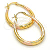 Oro Laminado Medium Hoop, Gold Filled Style Teardrop and Hollow Design, Diamond Cutting Finish, Tricolor, 02.170.0061.1.30