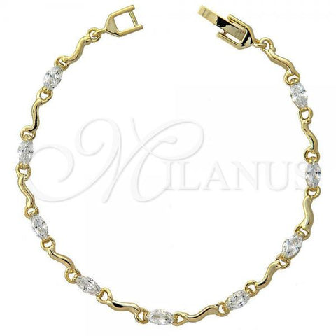 Oro Laminado Fancy Bracelet, Gold Filled Style with White Cubic Zirconia, Polished, Golden Finish, 5.029.005