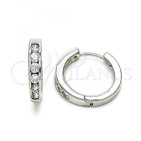 Sterling Silver Huggie Hoop, with White Micro Pave, Polished, Rhodium Finish, 02.332.0006.15