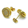 Oro Laminado Stud Earring, Gold Filled Style with White Micro Pave, Polished, Golden Finish, 02.342.0236