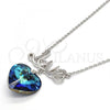 Rhodium Plated Pendant Necklace, Heart and Love Design, with Bermuda Blue Swarovski Crystals and White Micro Pave, Polished, Rhodium Finish, 04.239.0029.1.16