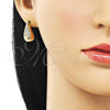 Oro Laminado Stud Earring, Gold Filled Style Teardrop Design, with White Micro Pave, Polished, Golden Finish, 02.283.0201