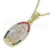 Oro Laminado Religious Pendant, Gold Filled Style Guadalupe Design, with Multicolor Micro Pave, Polished, Tricolor, 05.351.0202.1