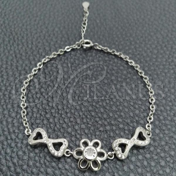 Sterling Silver Fancy Bracelet, Flower Design, with White Cubic Zirconia, Polished, Silver Finish, 03.398.0001.07