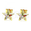 Oro Laminado Stud Earring, Gold Filled Style Star Design, with Multicolor Cubic Zirconia, Polished, Golden Finish, 02.387.0106