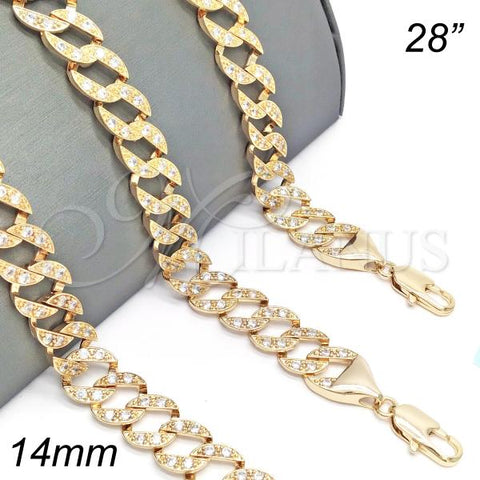 Oro Laminado Basic Necklace, Gold Filled Style with White Cubic Zirconia, Polished, Golden Finish, 03.284.0005.28