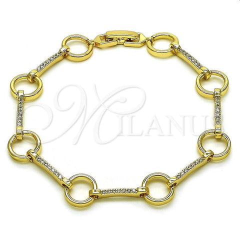 Oro Laminado Fancy Bracelet, Gold Filled Style with White Micro Pave, Polished, Golden Finish, 03.213.0231.08