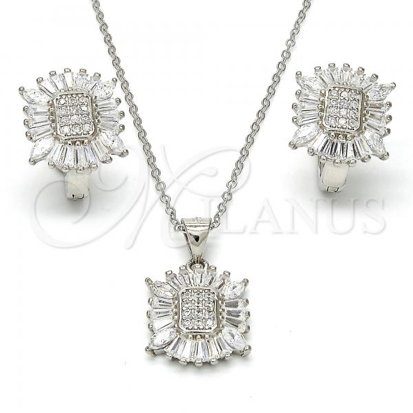 Sterling Silver Earring and Pendant Adult Set, with White Cubic Zirconia, Polished, Rhodium Finish, 10.175.0028