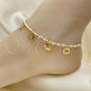 Oro Laminado Fancy Anklet, Gold Filled Style Butterfly and Ball Design, with Ivory Pearl, Polished, Golden Finish, 03.32.0631.10