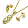 Oro Laminado Earring and Pendant Adult Set, Gold Filled Style with White Micro Pave, Polished, Golden Finish, 10.342.0099