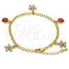 Oro Laminado Charm Bracelet, Gold Filled Style Flower and Ladybug Design, with White Crystal, Multicolor Enamel Finish, Golden Finish, 03.63.1364.07