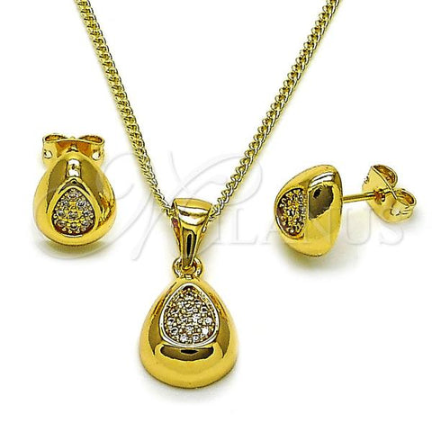 Oro Laminado Earring and Pendant Adult Set, Gold Filled Style Teardrop Design, with White Micro Pave, Polished, Golden Finish, 10.342.0206