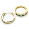 Oro Laminado Huggie Hoop, Gold Filled Style with Green and White Cubic Zirconia, Polished, Golden Finish, 02.210.0106.5.25