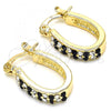 Oro Laminado Small Hoop, Gold Filled Style with Black and White Crystal, Polished, Golden Finish, 02.100.0095.2.12