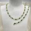 Oro Laminado Necklace and Bracelet, Gold Filled Style with Green and White Cubic Zirconia, Polished, Golden Finish, 06.205.0031.1