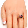 Oro Laminado Multi Stone Ring, Gold Filled Style with Rose Peach Swarovski Crystals, Polished, Golden Finish, 01.239.0001.7 (One size fits all)