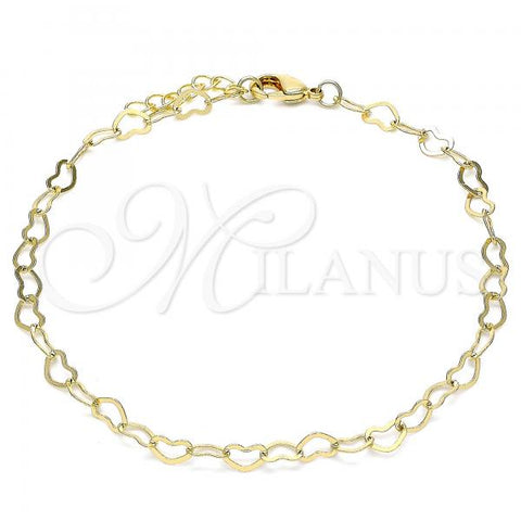 Oro Laminado Basic Anklet, Gold Filled Style Rolo and Heart Design, Polished, Golden Finish, 04.213.0224.10