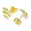 Oro Laminado Stud Earring, Gold Filled Style Heart Design, with White Micro Pave, Polished, Golden Finish, 02.156.0521