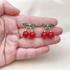 Oro Laminado Stud Earring, Gold Filled Style Cherry Design, with Garnet Pearl and Green Cubic Zirconia, Polished, Golden Finish, 02.283.0255