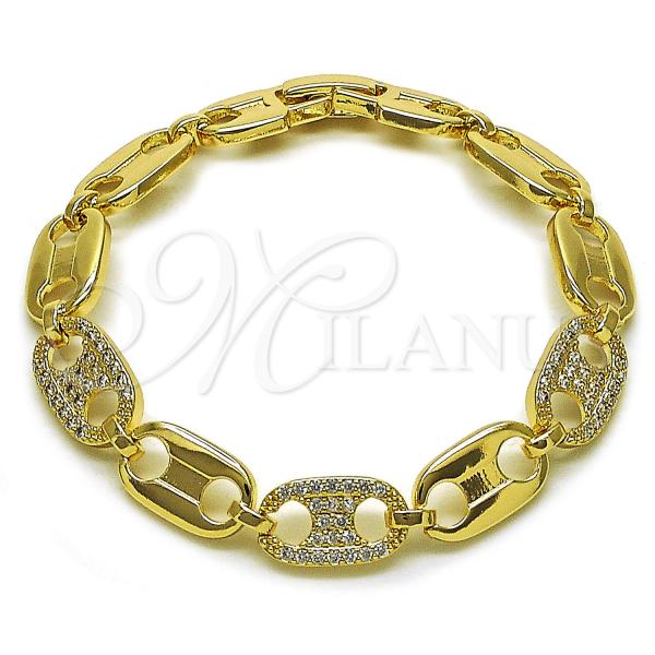Oro Laminado Tennis Bracelet, Gold Filled Style Puff Mariner Design, with White Cubic Zirconia, Polished, Golden Finish, 03.283.0479.07