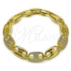 Oro Laminado Tennis Bracelet, Gold Filled Style Puff Mariner Design, with White Cubic Zirconia, Polished, Golden Finish, 03.283.0479.07