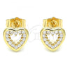 Oro Laminado Stud Earring, Gold Filled Style Heart Design, with White Cubic Zirconia, Polished, Golden Finish, 02.156.0515