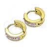 Stainless Steel Huggie Hoop, with Pink and White Crystal, Polished, Golden Finish, 02.230.0072.3.12