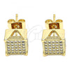 Oro Laminado Stud Earring, Gold Filled Style with White Micro Pave, Polished, Golden Finish, 02.344.0068