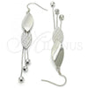 Sterling Silver Long Earring, Leaf Design, Polished, Rhodium Finish, 02.183.0026