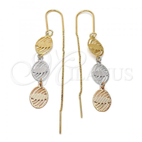 Oro Laminado Threader Earring, Gold Filled Style Diamond Cutting Finish, Tricolor, 5.118.001
