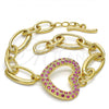 Oro Laminado Fancy Bracelet, Gold Filled Style Heart Design, with Rhodolite Crystal, Polished, Golden Finish, 03.59.0056.08