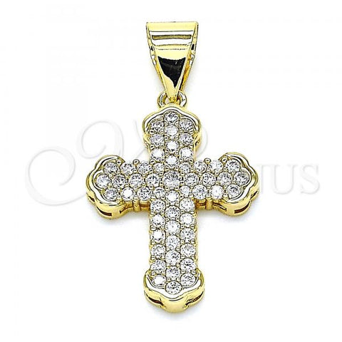 Oro Laminado Religious Pendant, Gold Filled Style Cross Design, with White Micro Pave, Polished, Golden Finish, 05.342.0049
