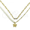 Oro Laminado Fancy Necklace, Gold Filled Style Flower and Paperclip Design, with Ivory Pearl, Polished, Golden Finish, 04.213.0290.16