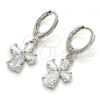 Rhodium Plated Dangle Earring, Flower and Teardrop Design, with White Cubic Zirconia, Polished, Rhodium Finish, 02.217.0057.2
